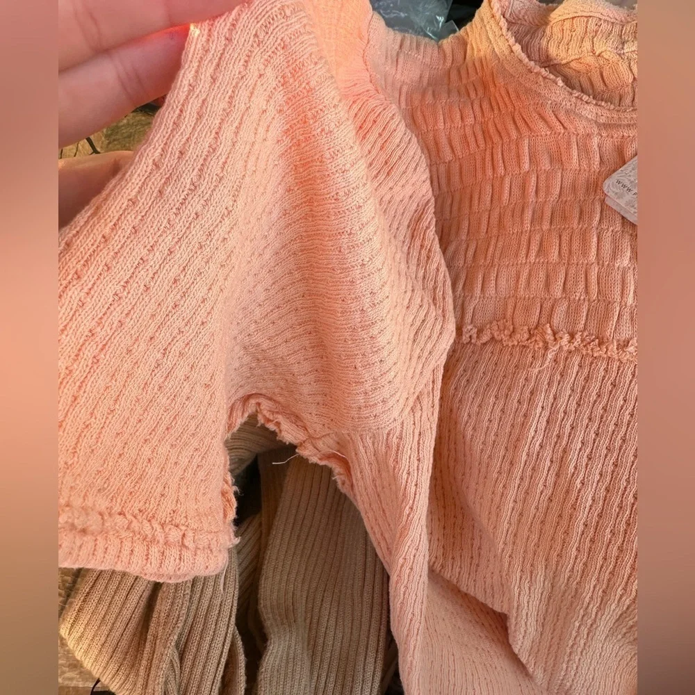 NWT Free People Smocked Knit Cotton soft orange Top